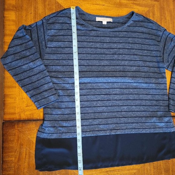 LOFT Blue Striped Mixed Fabric Top - Picture 9 of 10